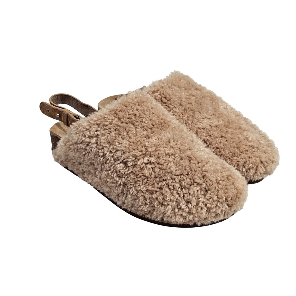 Splendid Clarissa Clog Slippers Women 7.5M Tan Sherpa Slingback Mules Sandals